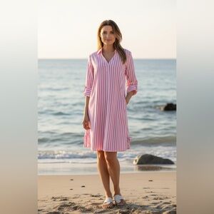 Denim & Co. Beach Regular Striped Quick Dry Cover Up Dress with Ties.